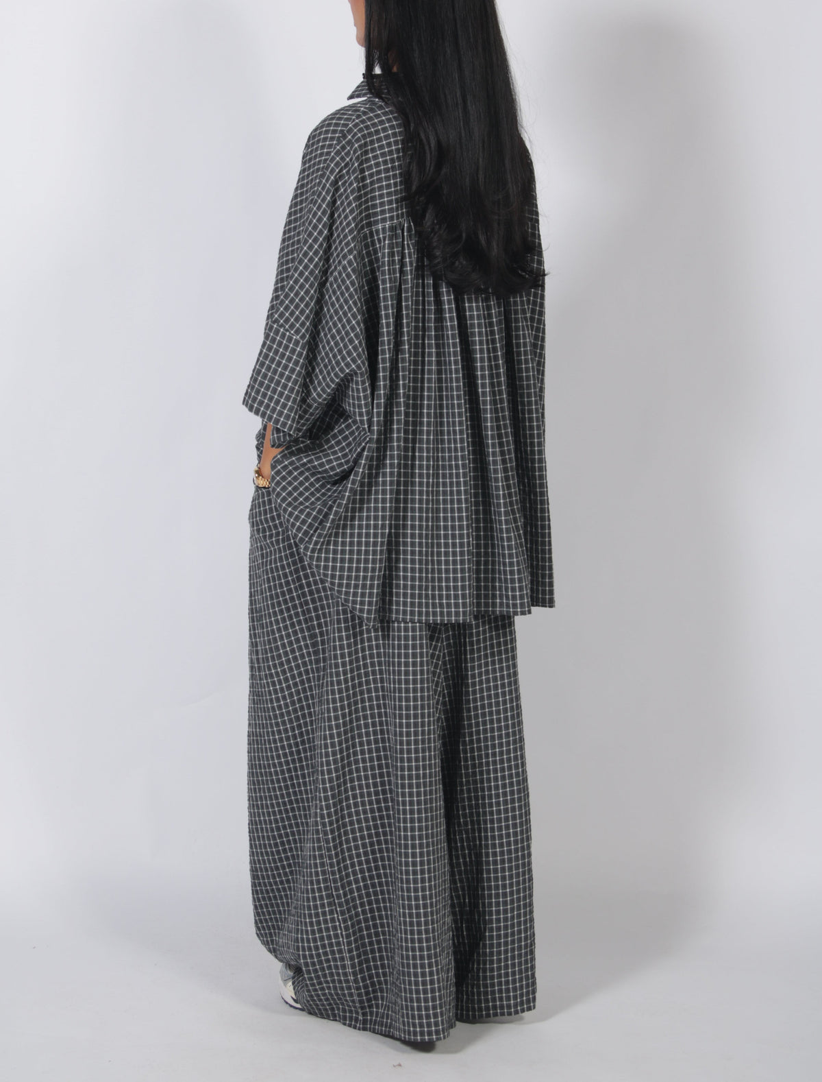 Oversized Plaid Shirt & Wide Leg Pants Set