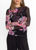 Women’s Floral Mesh Top Sheer Long Sleeve Printed Blouse Slim Fit Layering Shirt