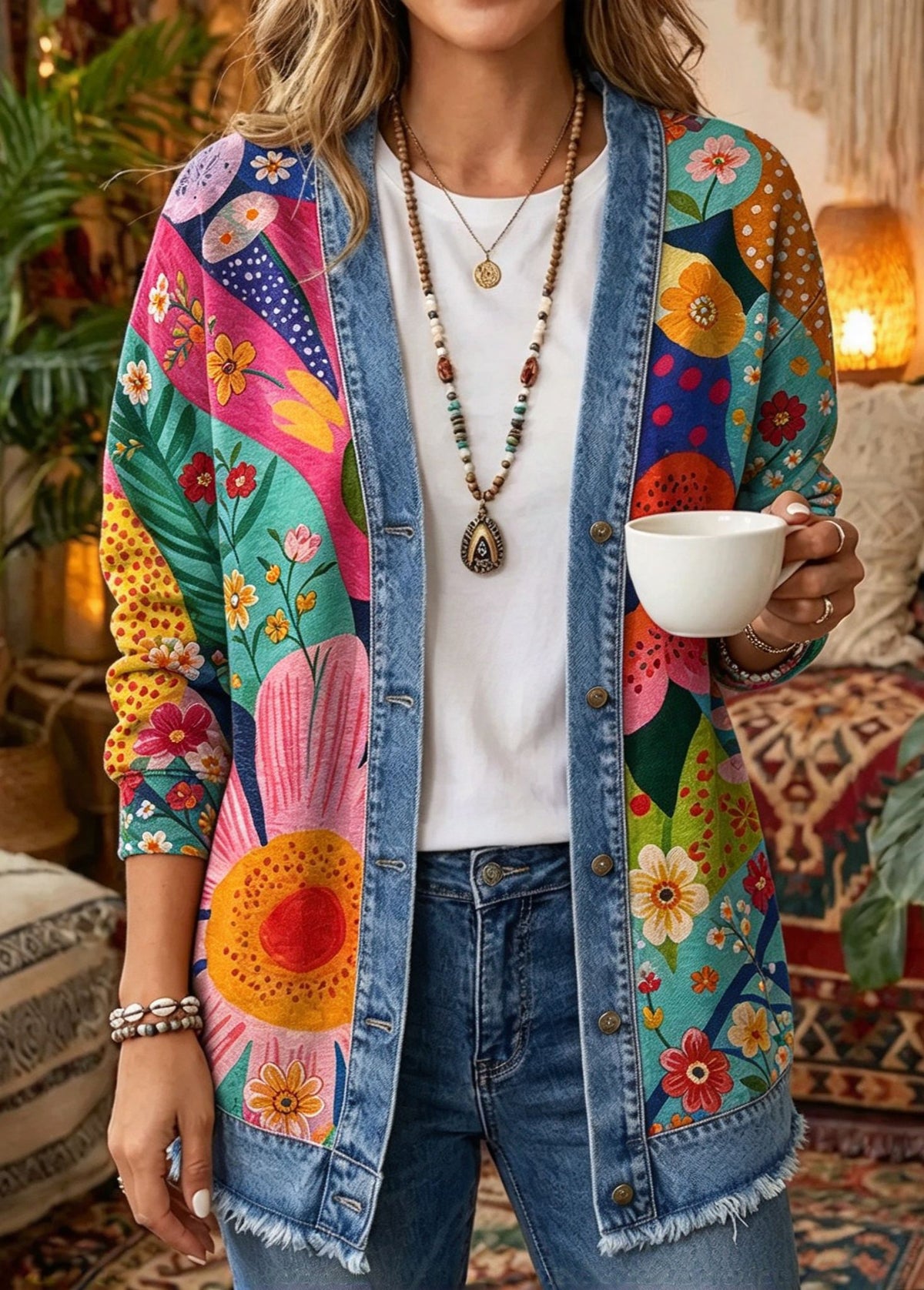2026 Early Black Friday Sale | Cozy Relaxed Fit Print Splicing Cardigan, Soft Warm Versatile Long Sleeve Outerwear