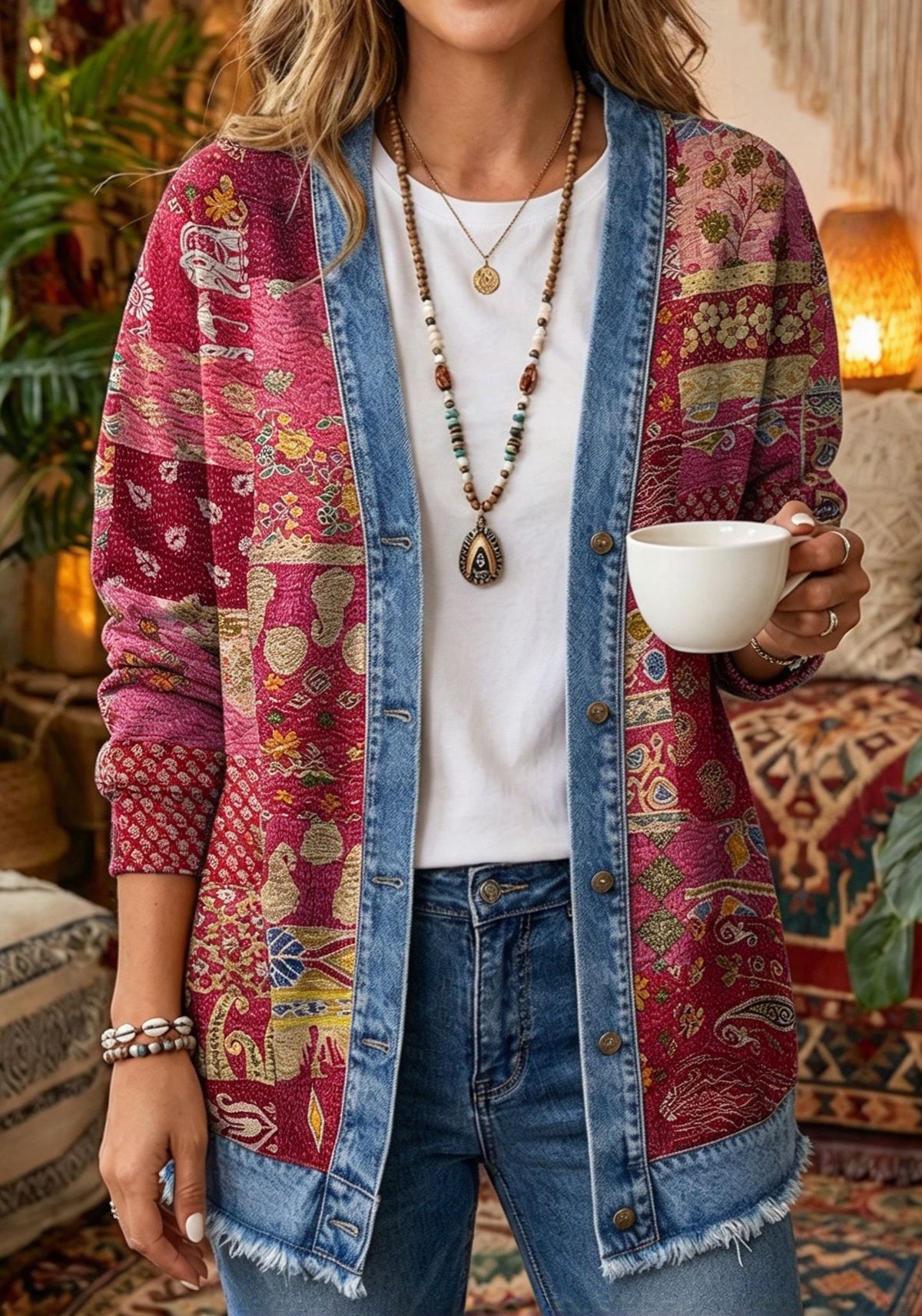 2026 Early Black Friday Sale | Cozy Relaxed Fit Print Splicing Cardigan, Soft Warm Versatile Long Sleeve Outerwear