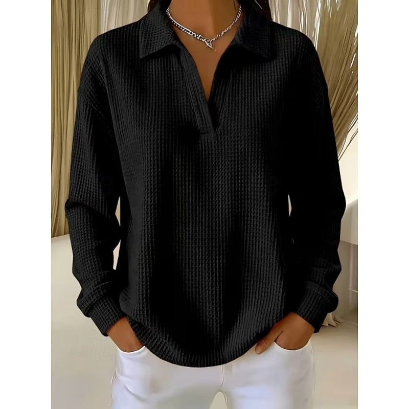 CLEARANCE SALE🔥 Women’s Oversized Waffle Polo Blouse
