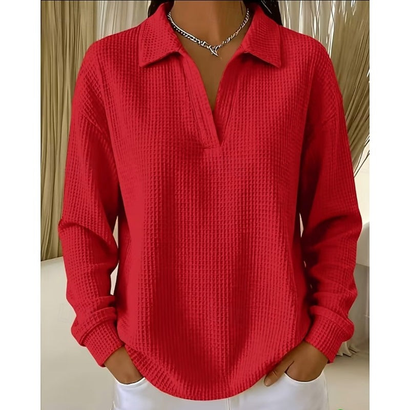 CLEARANCE SALE🔥 Women’s Oversized Waffle Polo Blouse
