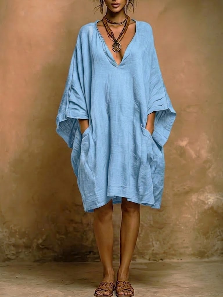 Loose Fit Casual Linen And Cotton Dress | Nature Queens