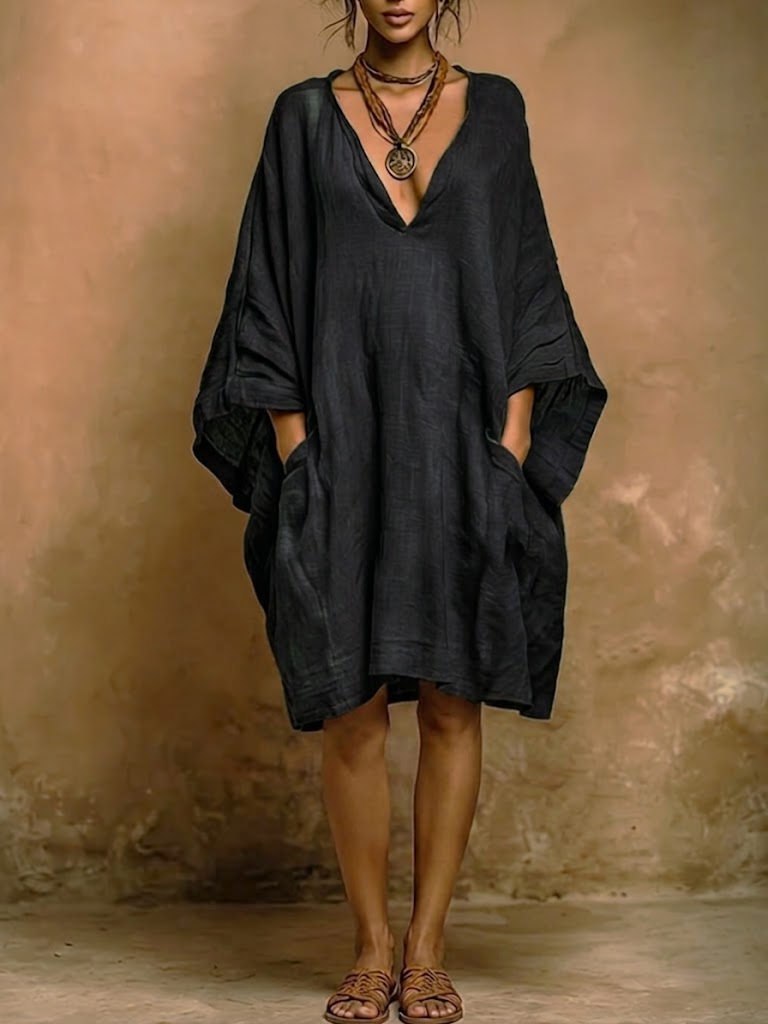 Loose Fit Casual Linen And Cotton Dress | Nature Queens